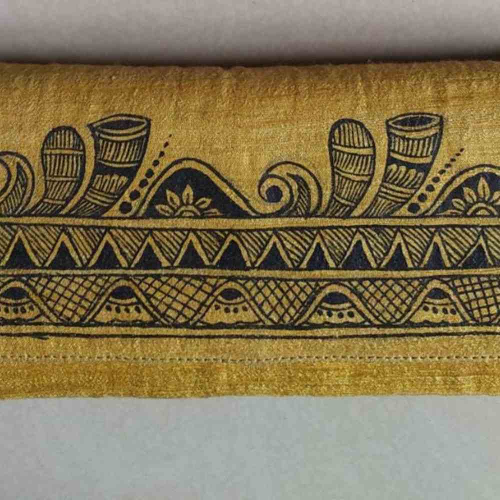 Tussar Saree with Madhubani Bride, Doli, and Kaahar Painting